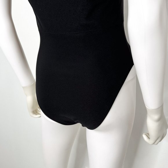 Miss Selfridge Shoulder Pad Sleeveless Plunge Neck Cutout Bodysuit in Black Sz 6 - Picture 11 of 13